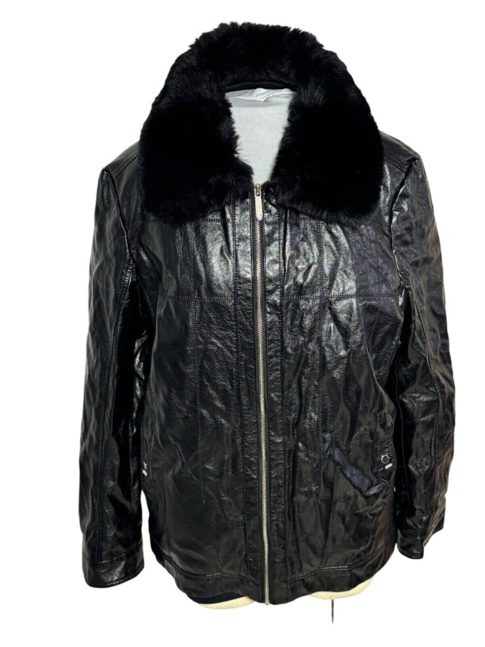 De Niko Overcoat Color Black Leather With Removable Scarf Size XXL